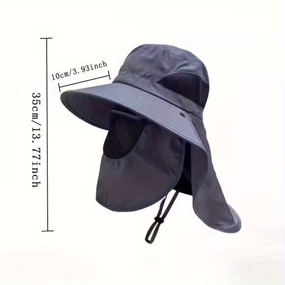 Wide Brim Unisex UV Protection Breathable Sun Hat w/ Neck Flap & Face Cover - Picture 4 of 4